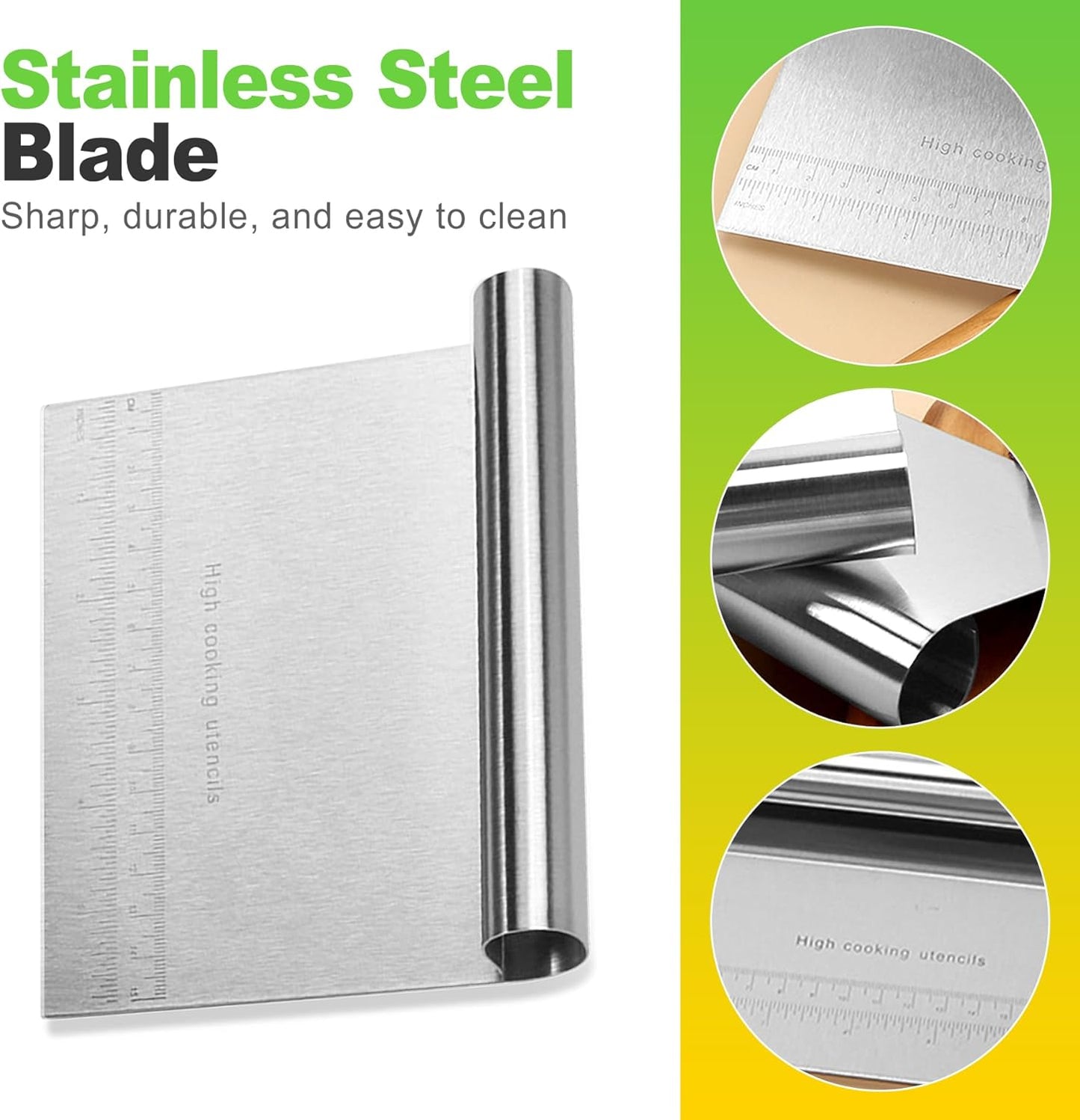 2 Pack Stainless Steel Dough Scraper Set with Measuring Marks for Baking and Pastry Cutting - Bench Scraper and Pastry Knife for Bread Dough and Kitchen Use