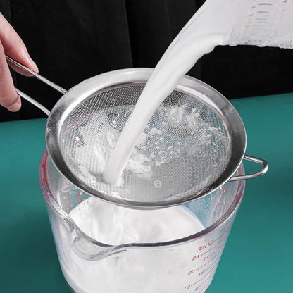 2PCS Fine Mesh Strainers Set Small Stainless Steel Sieves with Handles For Straining Cocktail Flour Powdered Sugar Tea Bar Tool
