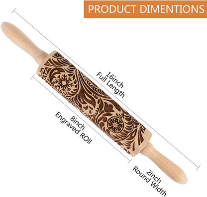 Embossed Wooden Rolling Pin for Baking,Evermarket Deep Engraved Embossing Rolling Pin with Christmas Snowflake Flower Design for Baking Embossed Cookies,Cute Kitchen Decor DIY Tool for Adults