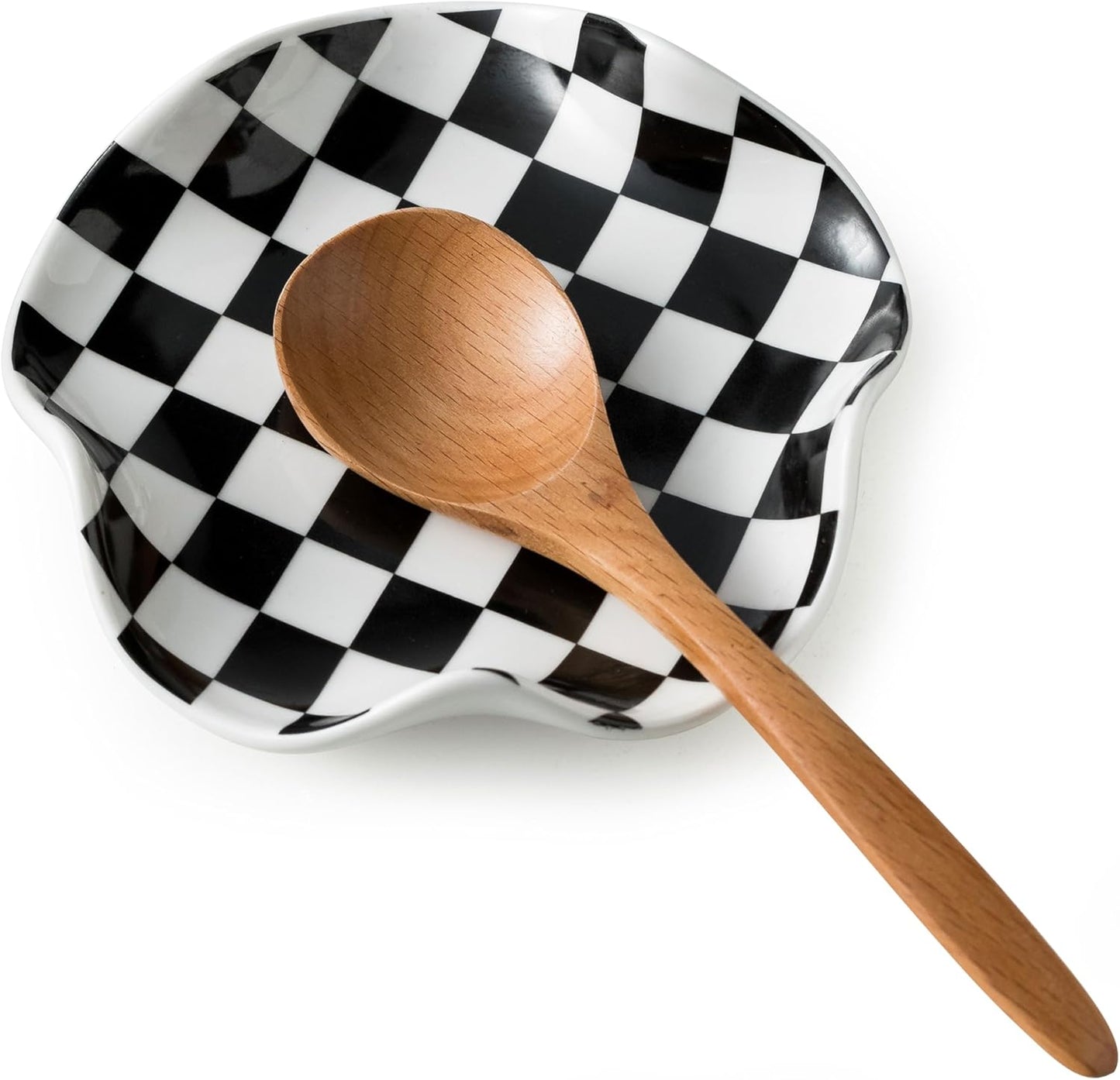 Miamolo Spoon Rest for Stove Top, Spoon Holder for Stove, 5.3In Ceramic Spoon Rest for Kitchen Counter, Coffee Spoon Holder with Ruffled Edge, Farmhouse Spatula Holder for Kitchen Decor, Beige