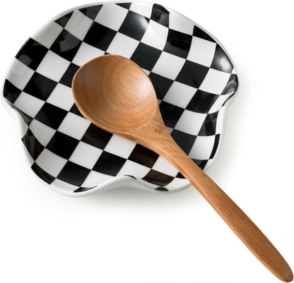 Miamolo Spoon Rest for Stove Top, Spoon Holder for Stove, 5.3In Ceramic Spoon Rest for Kitchen Counter, Coffee Spoon Holder with Ruffled Edge, Farmhouse Spatula Holder for Kitchen Decor, Beige