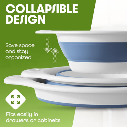 Collapsible Colanders (2 Pack Set) Food Strainers with Over-Sink Water Draining Base for Pasta Fruits and Vegetables (4 and 5 Quart) - White Beige