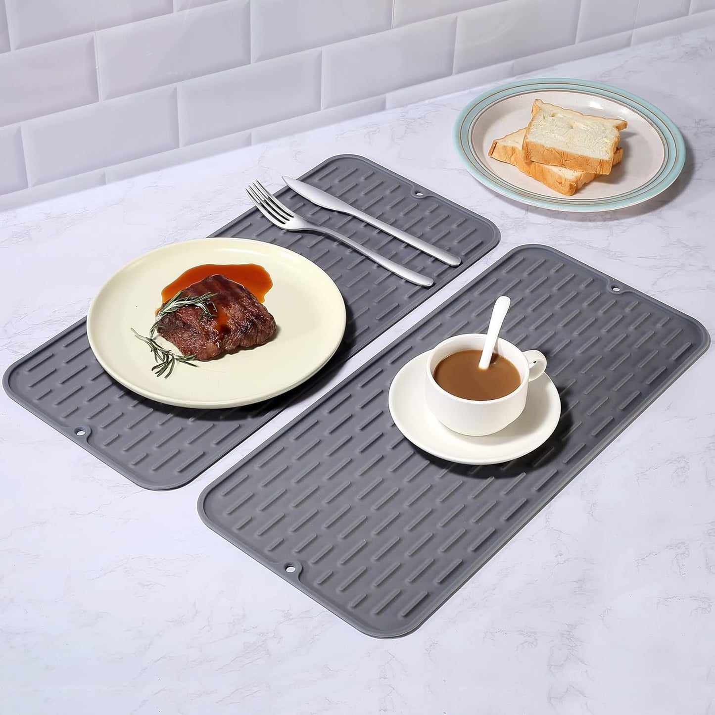 To encounter Silicone Dish Drying Mat - Extral Large 24" x 18" - Set of 2 Flexible Rubber Drying Mat, Heat Resistant Silicone Trivet, Countertop Mat, Dish Draining Mat, Sink Mat