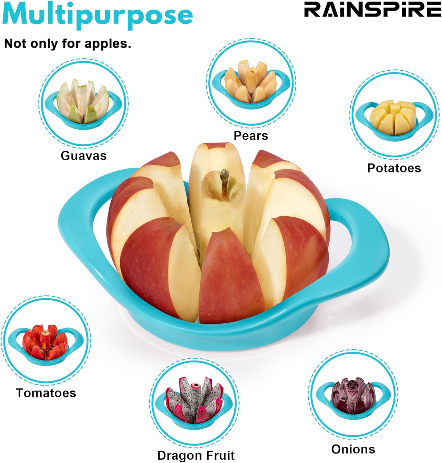 Rainspire Apple Cutter 8 Slices, 8 Blade Apple Slicer and Corer, Apple Corer Tool with Stainless Steel Blades, Super Sharp Fruit Cutter Fruit Slicer (Red)