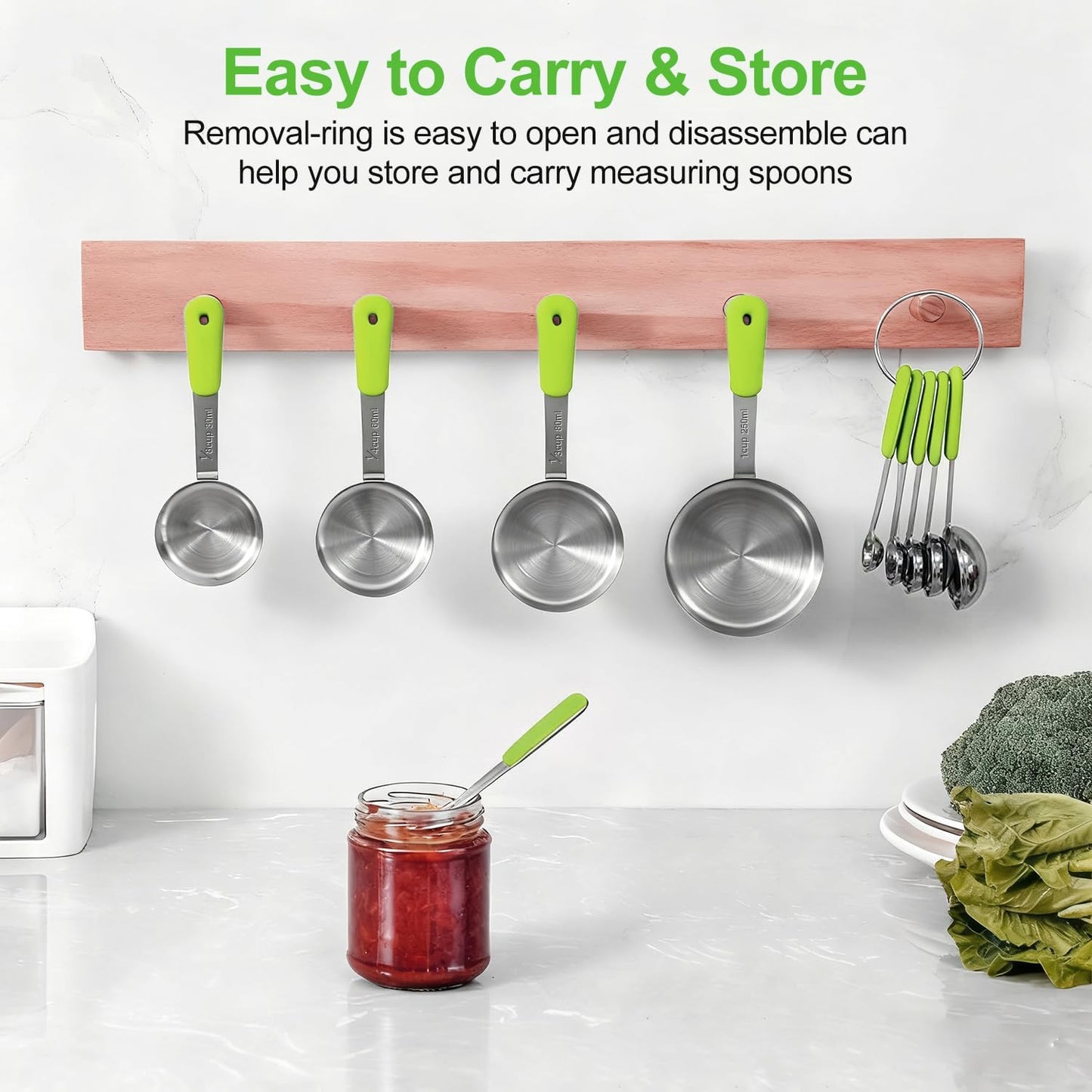 Bopei Measuring Cups and Spoons Set Stainless Steel 10 Piece for Cooking and Baking (5 Cups + 5 Spoons, Colorful Handles)