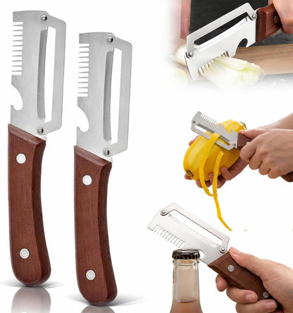 3-1 Multi-functional Vegetable Peeler, 2026 New Ktchen Multi-function Stainless Steel Thickened Fruit Peeler Knife with Wooden Handle,Suitable for Peeling Fruits and Shredding Scallions (2PCS)