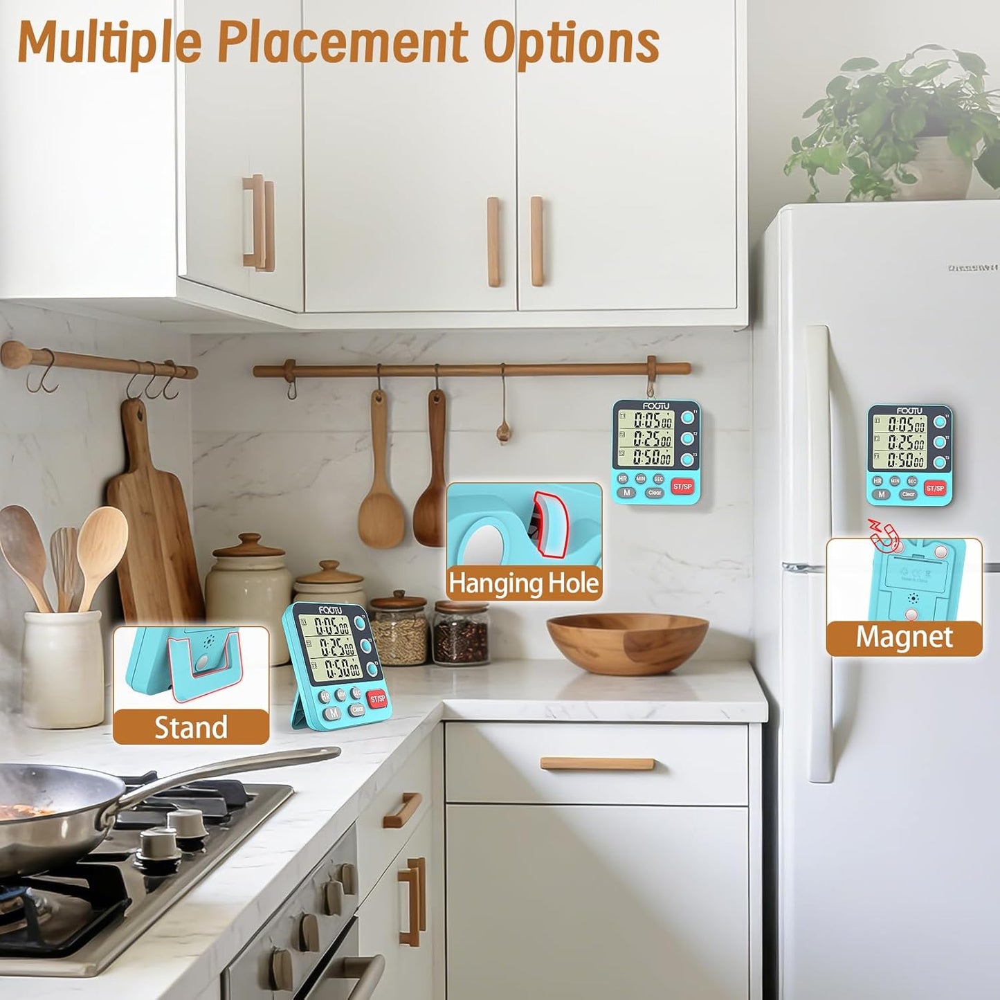 Digital Dual Triple Kitchen Timer, 3 Channels Magnetic Countdown Stopwatch Timer for Cooking, Loud Alarm Large Display Multi Food Memory Timer for Seniors & Teachers Battery Included (Blue)