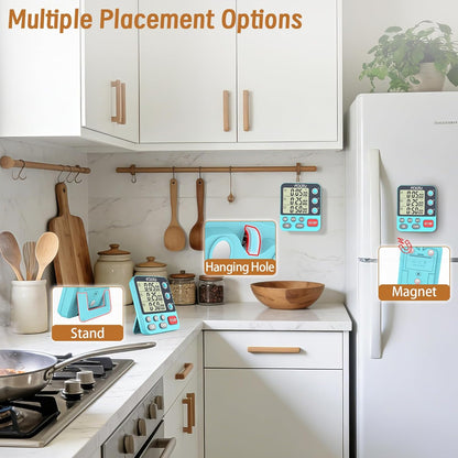 Digital Dual Triple Kitchen Timer, 3 Channels Magnetic Countdown Stopwatch Timer for Cooking, Loud Alarm Large Display Multi Food Memory Timer for Seniors & Teachers Battery Included (Blue)