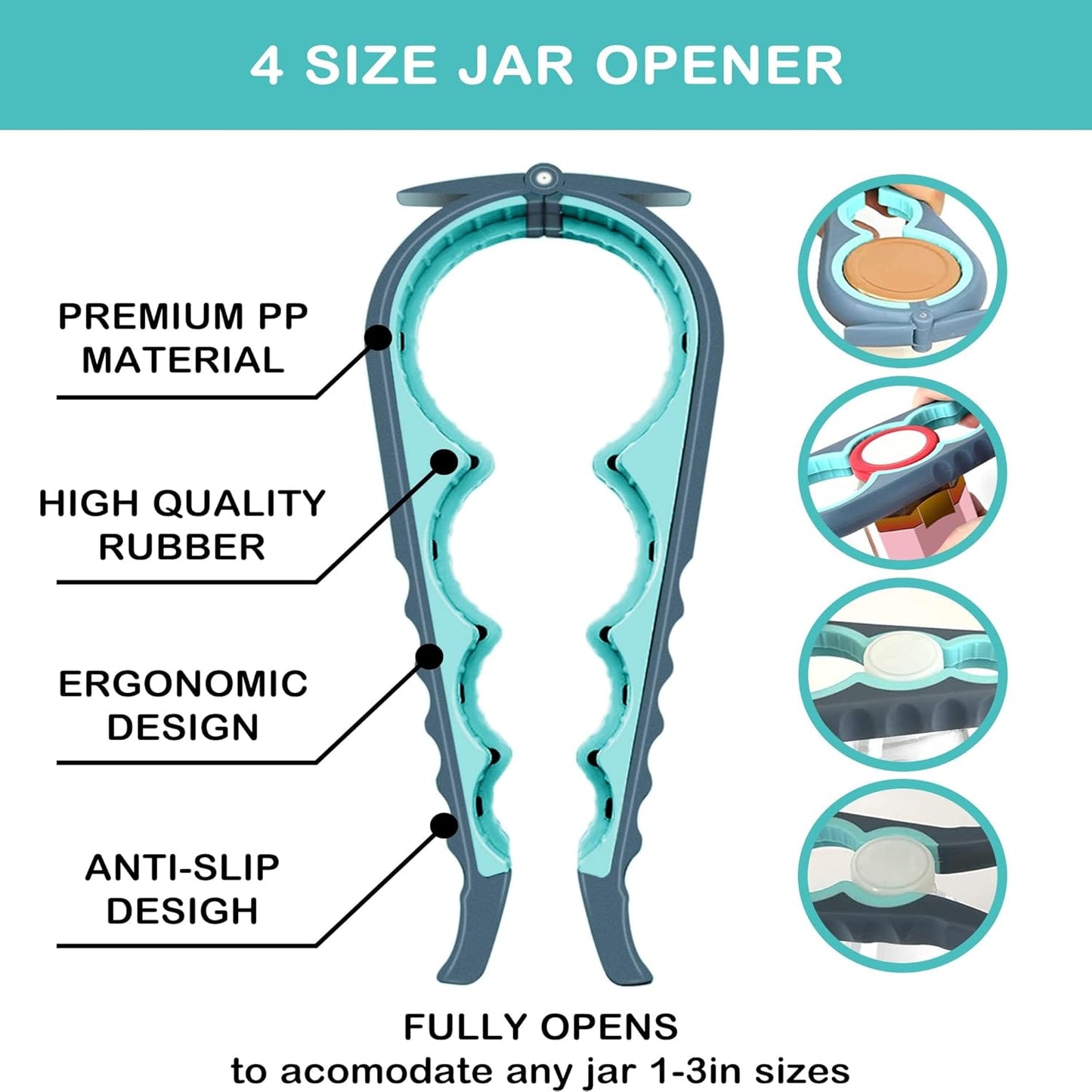 Jar Opener for Weak Hands, Seniors with Arthritis, 3 in 1 Multi Function Bottle Opener Lid Opener For Arthritic Hands with Non Slip Rubber Jar opener Gripper Pad (Red)