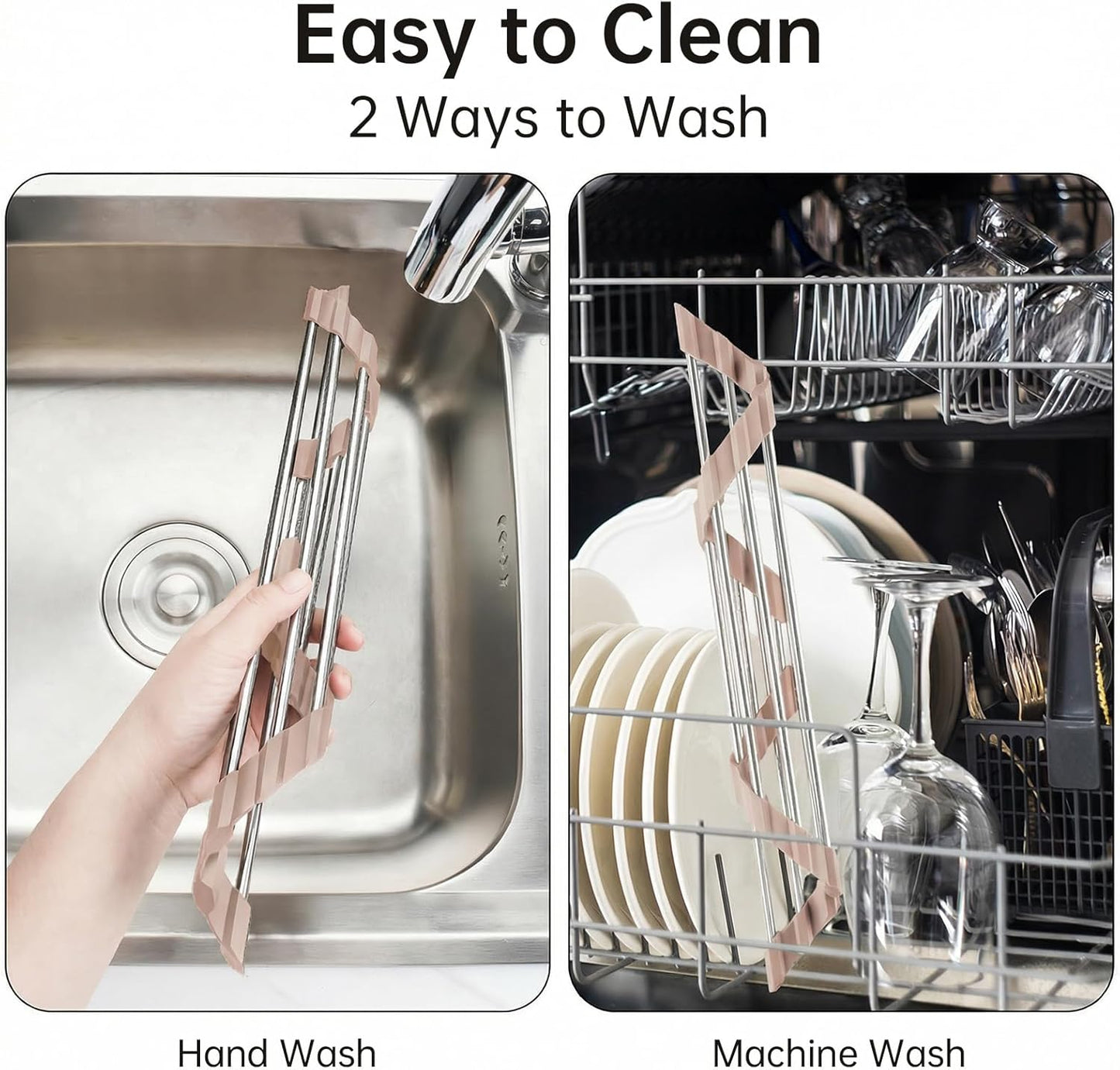 Tomorotec Triangle Foldable Dish Drying Rack, Small Roll-Up Stainless Steel Over Sink Drainer for Kitchen Sink Corner, Rustproof Multipurpose Organizer(Pink)