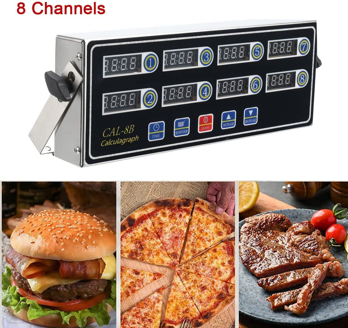 8 Channel Digital Kitchen Timer - Commercial Stainless Steel Calculagraph With Loud Alarm for Cooking and Restaurant