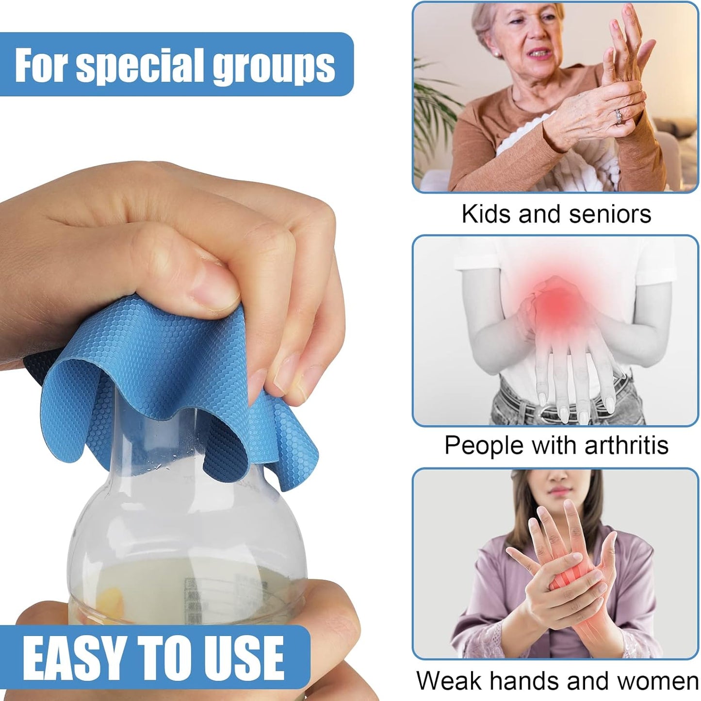 LUTER 4pcs Jar Opener, Rubber, Multi-function Silicone Bottle Opener for Seniors with Weak Hands Lid Cap Gripper Pads Kitchen Coasters Gadgets(Light Blue, Green)