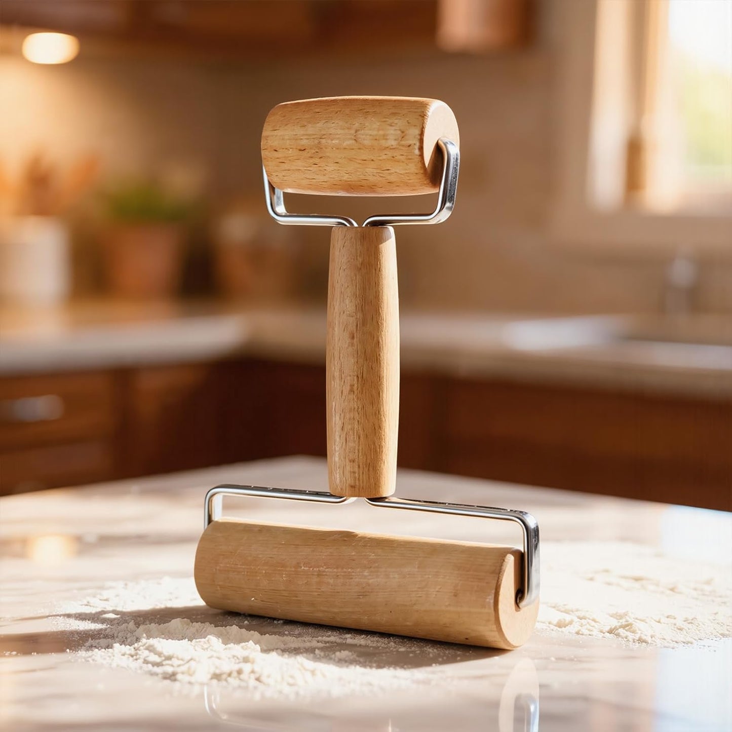Pizza Rolling Pin Small Rolling Pin Wooden Dough Roller Non Stick Pizza Dough Roller for Baking Pastry Tortilla Cookie Dumpling Rolling Pins for Baking (T+H-Style)
