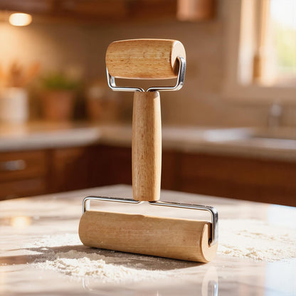 Pizza Rolling Pin Small Rolling Pin Wooden Dough Roller Non Stick Pizza Dough Roller for Baking Pastry Tortilla Cookie Dumpling Rolling Pins for Baking (T+H-Style)