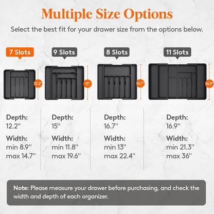 Lifewit Silverware Drawer Organizer, Expandable Utensil Tray for Kitchen, BPA Free Flatware and Cutlery Holder, Adjustable Plastic Storage for Spoons Forks Knives, 11-18 x 14", Black