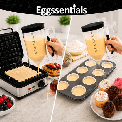 Eggssentials - Pancake Batter Dispenser with 5-Cup Capacity - Waffle Batter Dispenser for Pancakes, Cupcakes & Crepes, Easy-Squeeze Handle, Dishwasher Safe - Black Pancake Dispenser