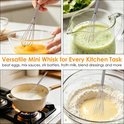 HOTEC 5 & 7 Inch Mini Whisks Anti-Rust 304 Stainless Steel Small Whisk for Cooking, Baking, Mixing Ingredients & Deep Containers