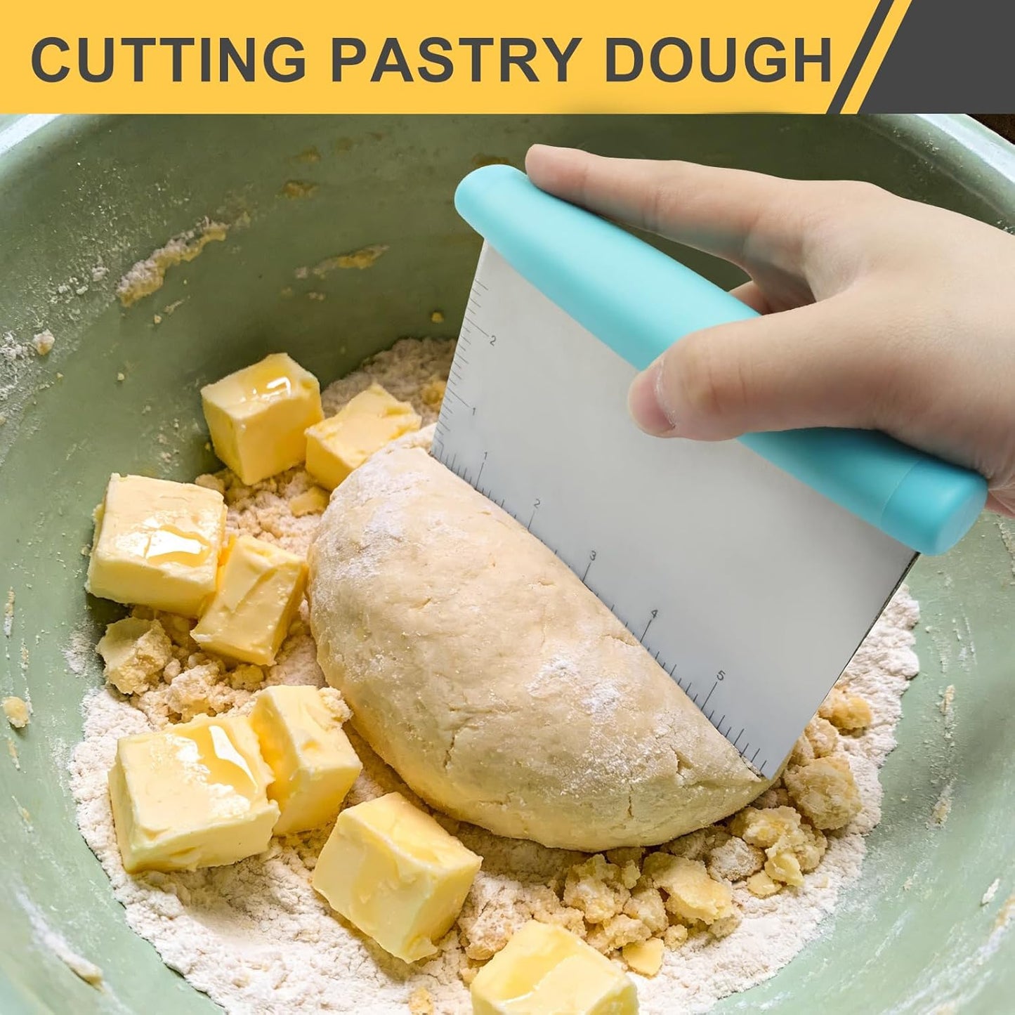 Stainless Steel Bench Scraper and Pastry Blender Cutter Set,Multipurpose Kitchen Baking Essential Tool with Comfortable Grip Handle for Baking/Nut Pie Dough Processing(Black)