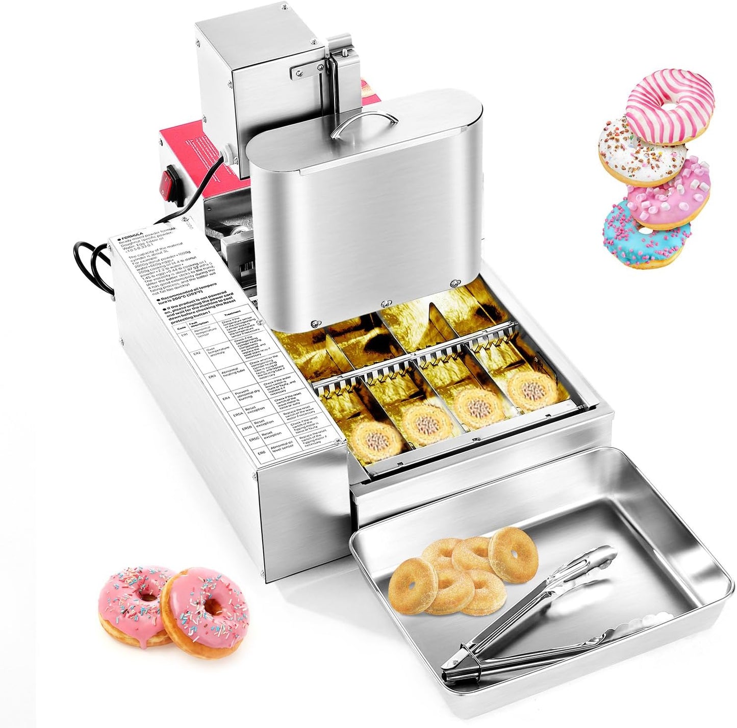 VEVOR Donut Depositor, Large Capacity Manual Donuts Dropper, 304 Stainless Steel Commercial Batter Dispenser, 6 Thicknesses Adjustment Doughnut Hopper with Stand, For Restaurant Cafe Bakery Kitchen