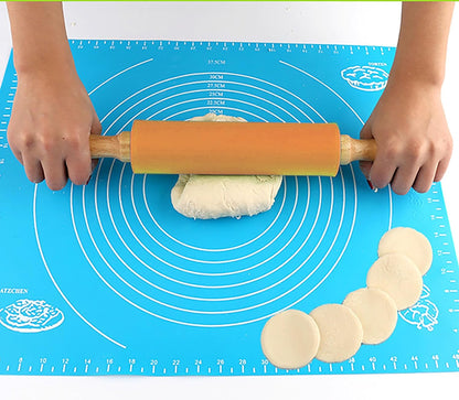 Silicone Rolling Pin, Green 9 Inch Pin with Wooden Rotatable Handle for Dough of Baking Bread, Cookie, Pizza (green, 9 inch)