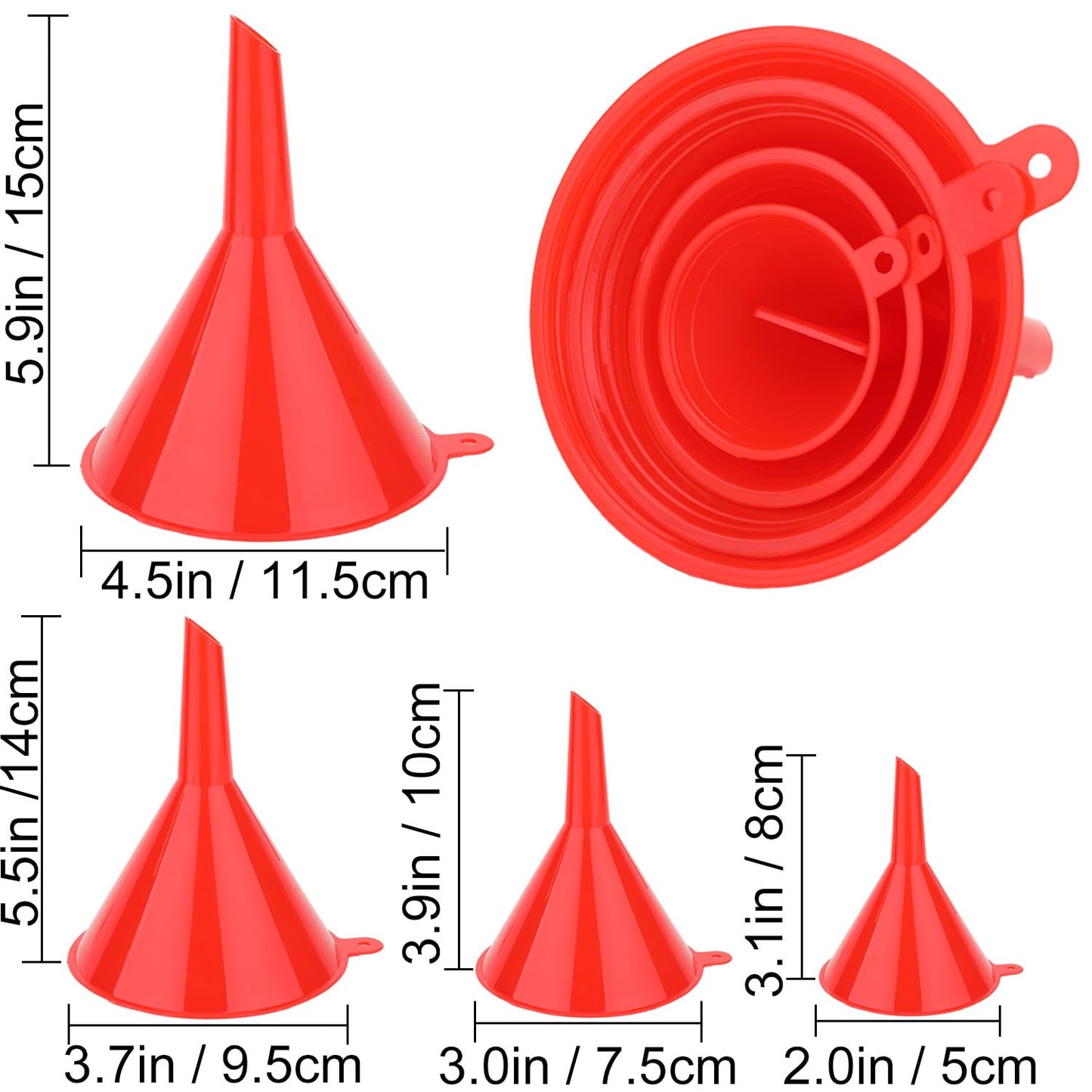 6 Pcs Automotive Oil Funnel Set – Wide Mouth Fuel Funnels with Long Neck, Flexible Spout & Removable Filter – for Gasoline, Coolant, Water, Engine Oil
