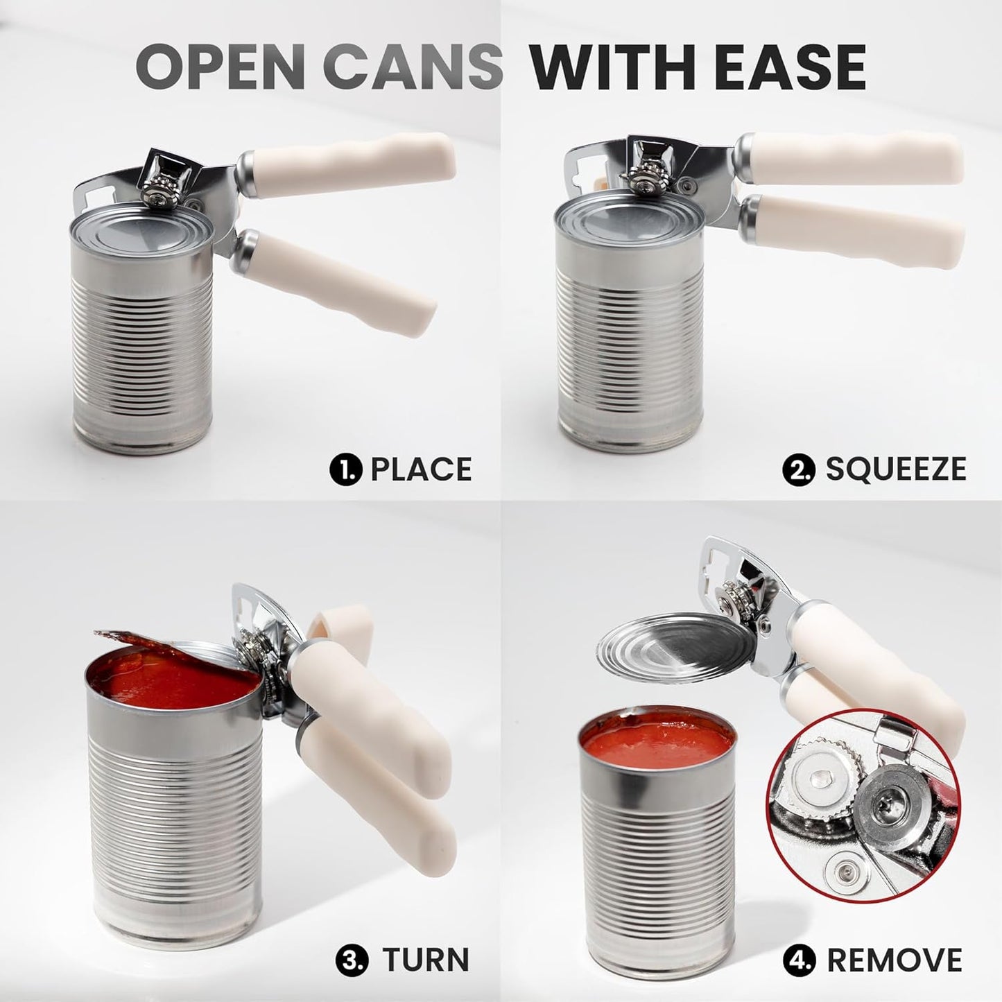 Zulay Kitchen Heavy Duty Stainless Steel Can Opener Manual with Bottle Opener - Rust Proof Manual Can Opener With Turn Knob & Comfy Soft Grip Handles - Black