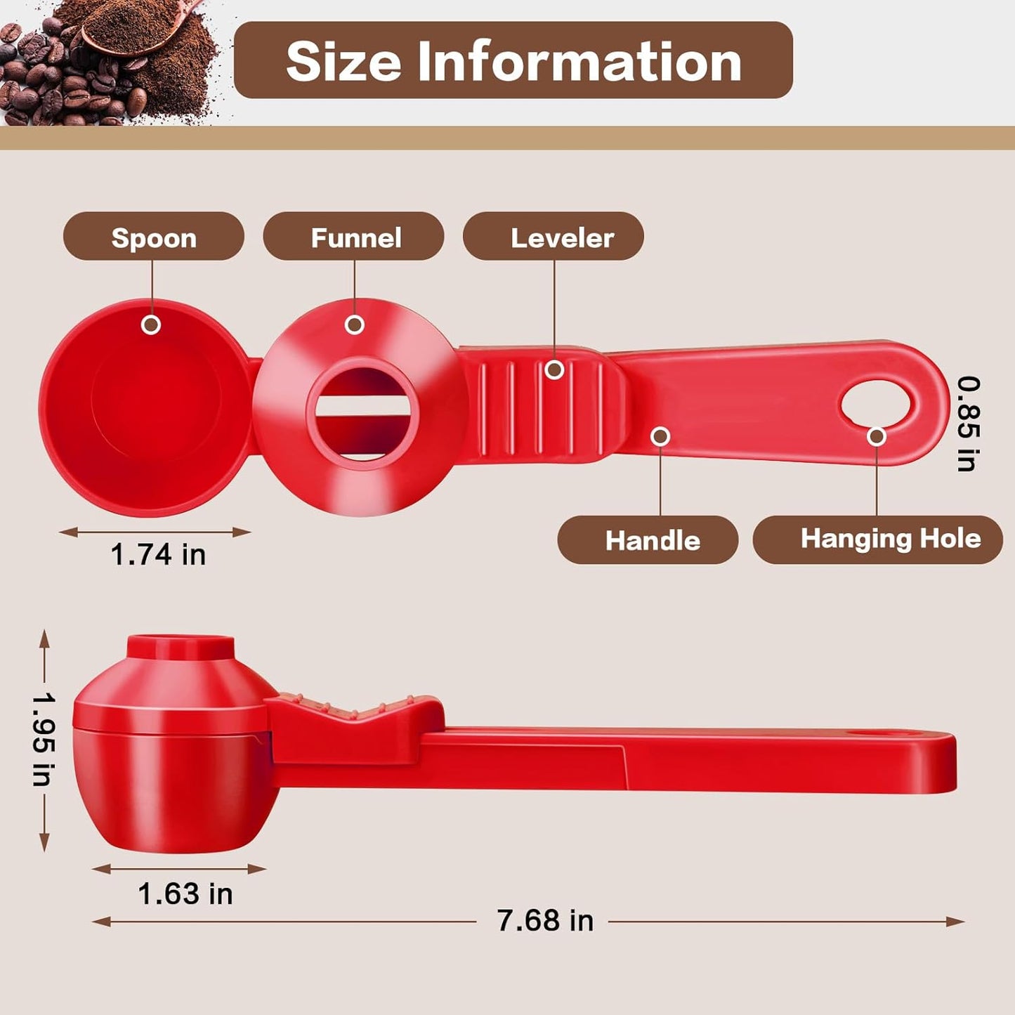 2-in-1 Coffee Scoop with Funnel, 2 Teaspoon Measuring Spoon for Reusable K Cups, Ground Coffee, Protein Powder & Tea, Mess-Free Plastic Design (Pink)