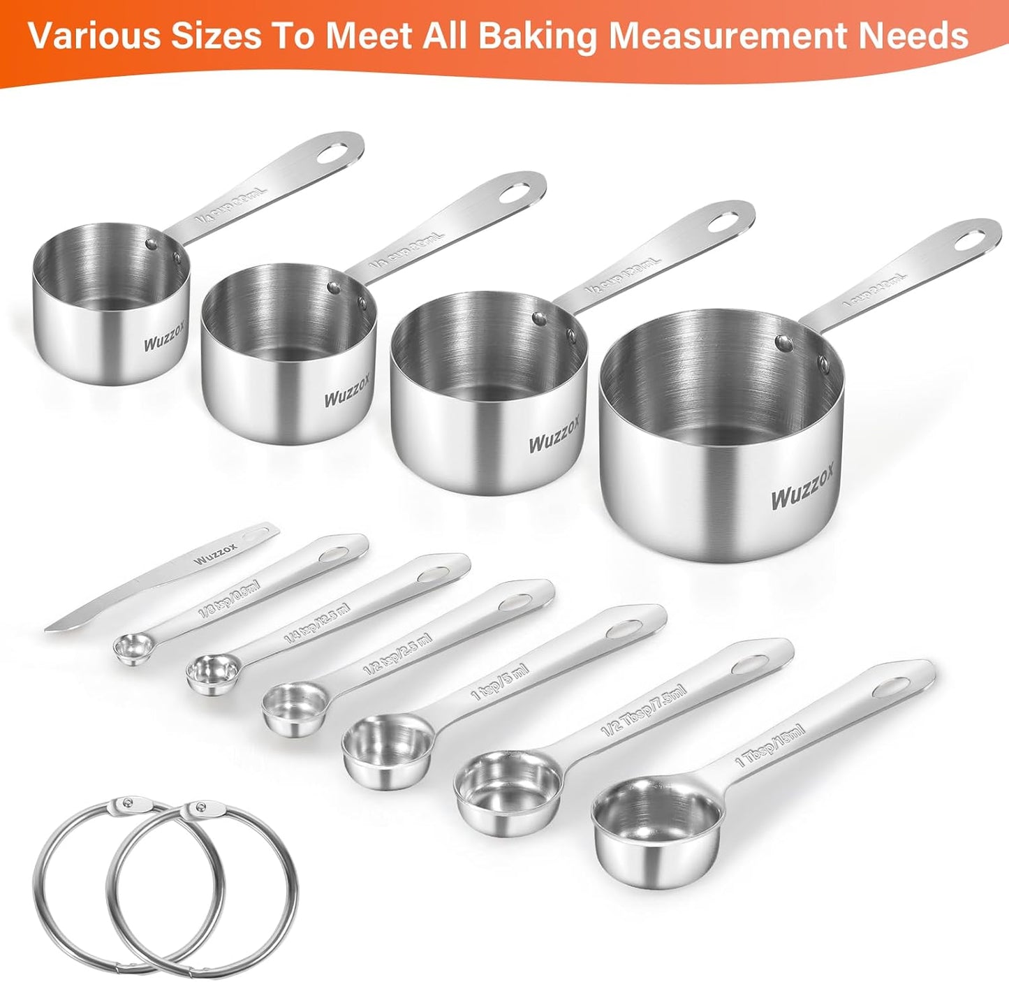 Stainless Steel Measuring Cups & Spoons Set of 13, Stackable Metal Measuring Cups & Spoons, Kitchen Gadgets for Cooking & Baking