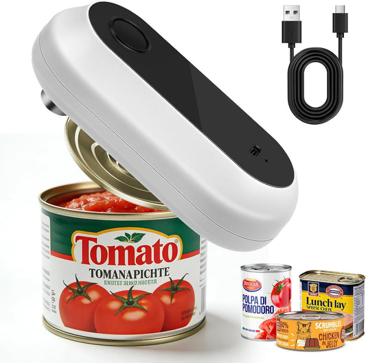 Electric Can Opener,Rechargeable One Touch Side Cut Opener for Seniors Fits Almost All Can Sizes,Smooth Edge, Handfree, Wall Mounted Small Size(White)