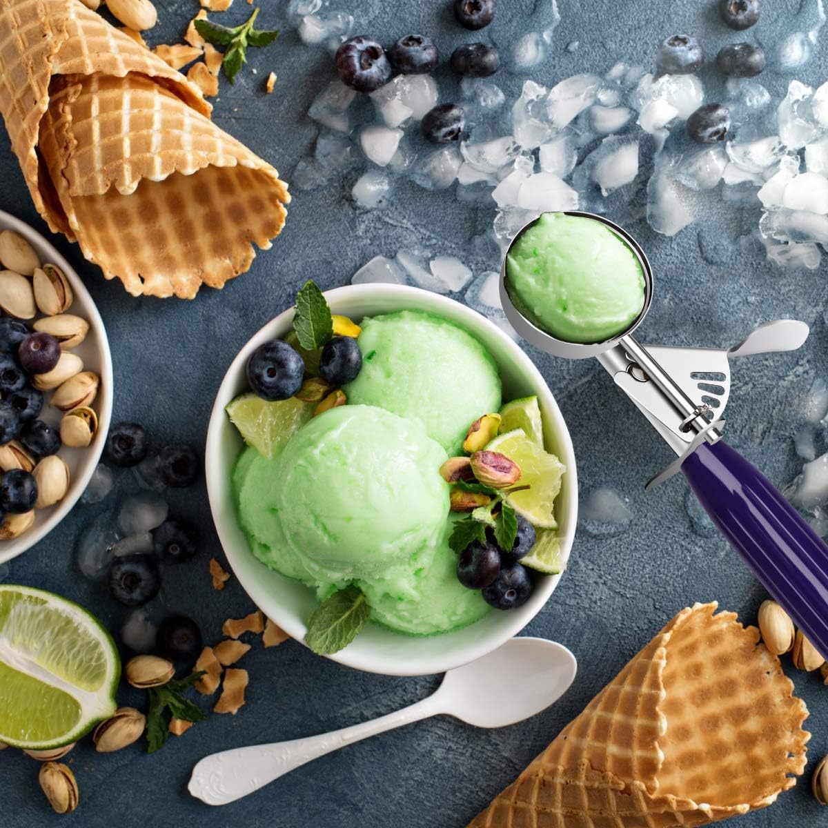 QUAL COOK Heavy Duty Stainless Steel Ice Cream Scoop 4 oz, Cookie Scoop with Trigger, Baking Scoop for Bakeries,Restaurants & Dessert Shops, #8, Grey