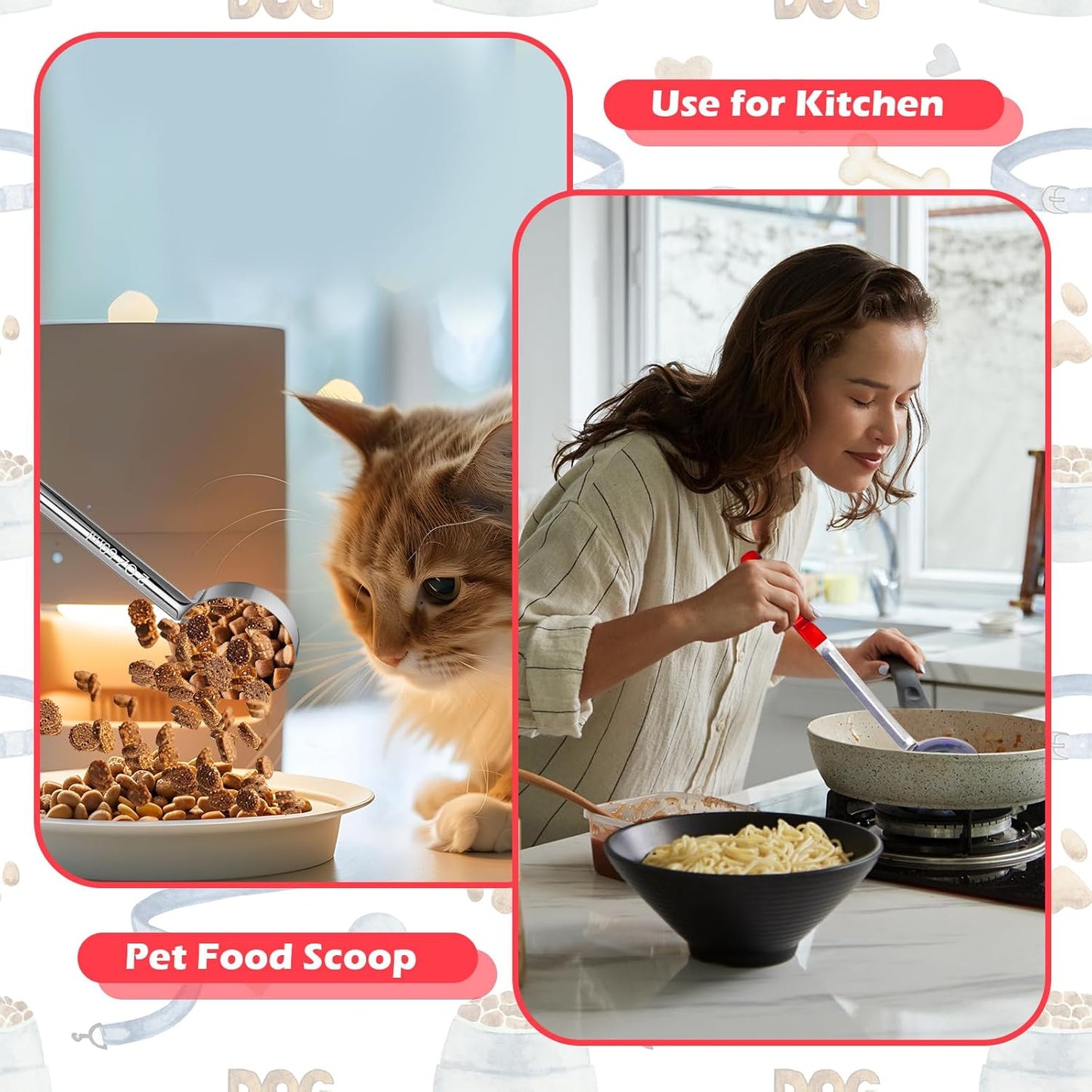 2 Pcs Dog Food Scoop Long Handled Scoops 3/4 Cup Stainless Steel Measuring Cups Portion Control Serving Spoons for Dogs Cats Birds and Rabbits Pet Food Feeding Scoop (3/4 Cup)
