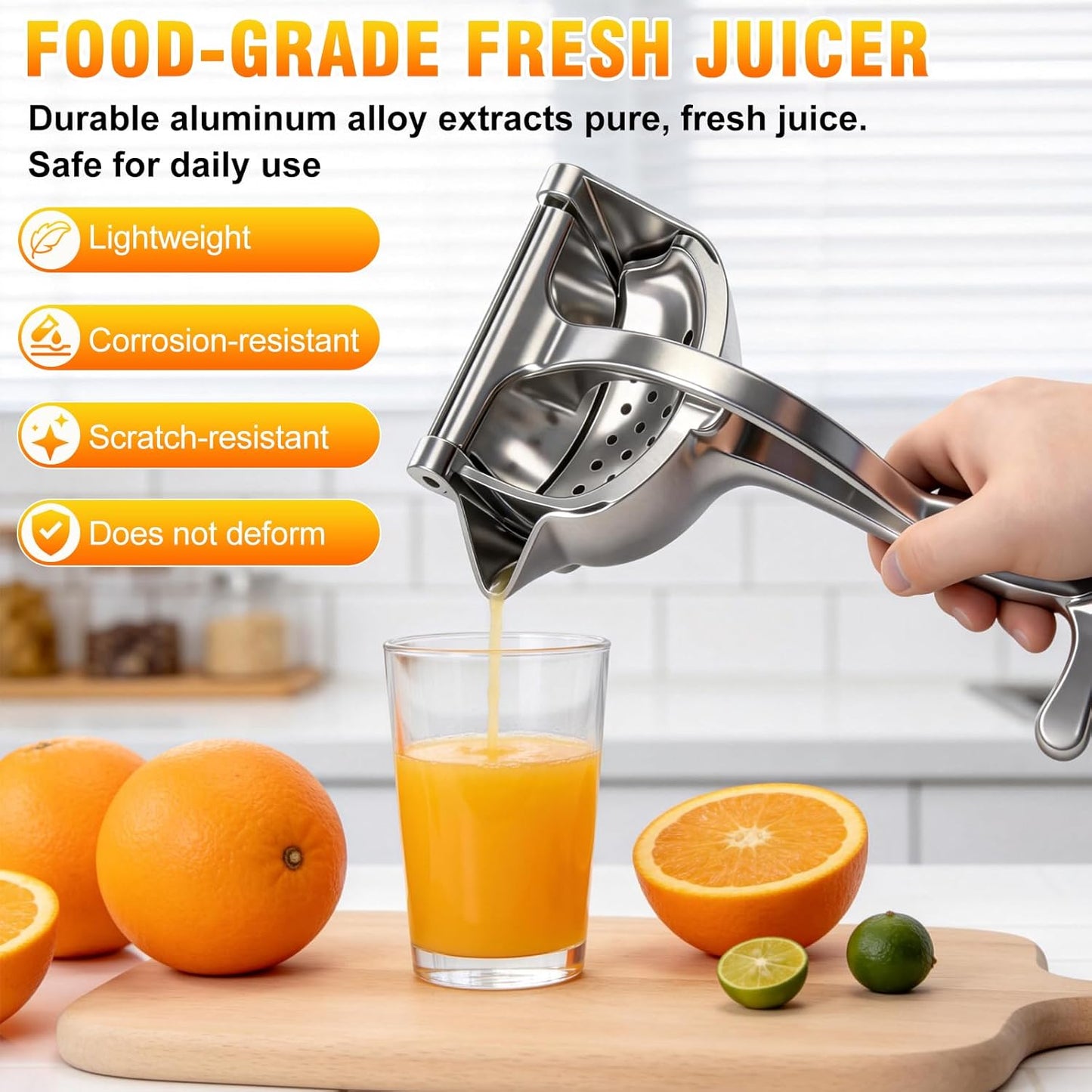 Heavy Duty Manual Fruit Juicer Press, 2026 Upgrade Lemon Juicer Hand Press with Large Capacity, Ergonomic Grip, Detachable Aluminum Alloy Juice Extractor, Orange Citrus Pomegranate Grapefruit