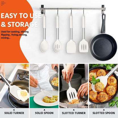 E-far Cooking Utensils Set of 4, Silicone Kitchen Utensils for Non-stick Cookware, Heat Resistant & Non-toxic Slotted Spatula Solid Spoon Turner for Flipping Mixing Serving Basting(Black)