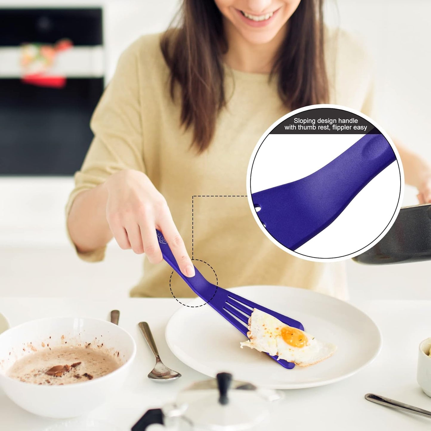 HOTEC 600℉ Heat Resistant Silicone Slotted Fish Turner Spatula Set, BPA Free Flipper Cooking Spatulas, for Non Stick Cookware Dishwasher Safe, Black