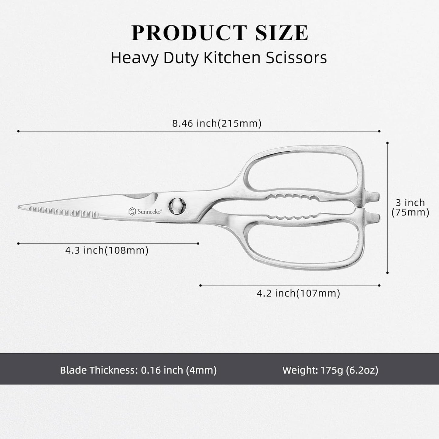 Sunnecko Kitchen Scissors All Purpose Heavy Duty Scissors Titanium Coated, Kitchen Shears for Food, Micro Serrated with Detachable Blades