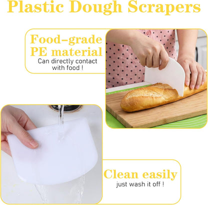 5 Pcs Plastic Dough Scraper,Plastic Bench Scraper Bowl Scrapers for Bread Dough Cake,Baking Supplies Kitchen Gadgets-White