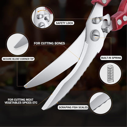 Dream Reach Poultry Shears, Heavy Duty Kitchen Shears with Serrated Edge, No Rust Spring Loaded, Multipurpose Stainless Steel Kitchen Scissors for Chicken, Bone, Meat, Turkey, Fish Thanksgiving Gifts