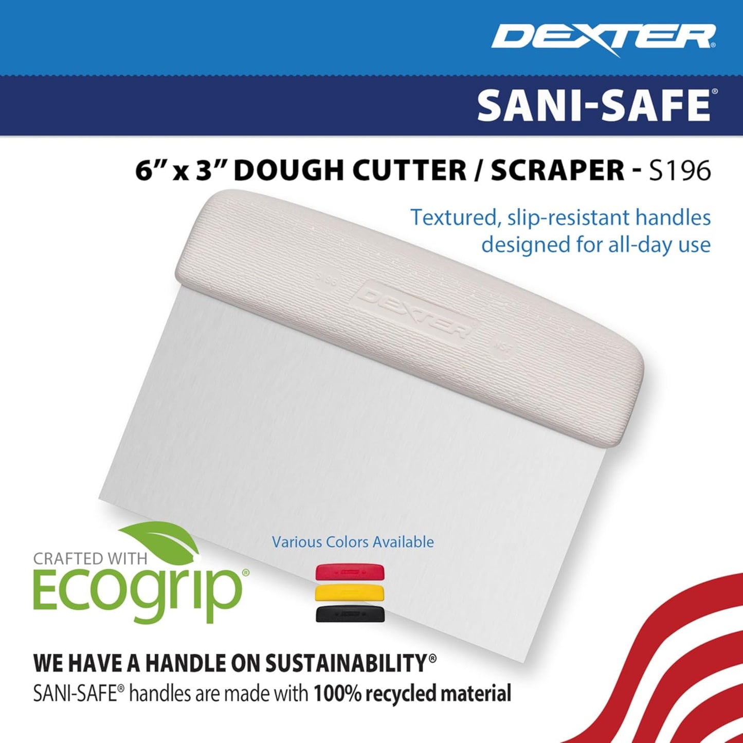 Dexter Russell S196Y Sani-Safe 17303Y Dough Cutter/Scraper, 6" x 3" Stainless Steel Blade with Textured Yellow Polypropylene Handle, Bakery and Pastry Dough Scraper, NSF, Made in USA
