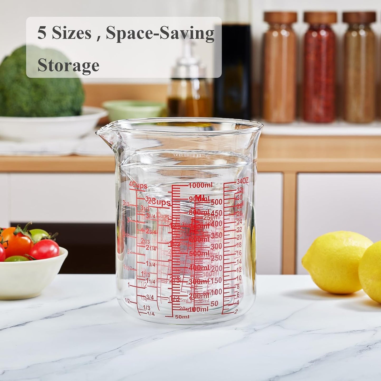 High Borosilicate Glass Measuring Cup-V-Shaped Spout，Glass Measuring Beaker for Kitchen or Restaurant, Easy to Read, 60 ML (2 Oz)-Pack of 2