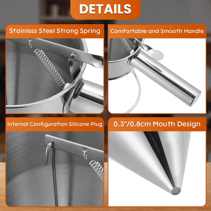 1200ML/40OZ Stainless Steel Pancake Batter Dispenser, Piston Funnel Dispenser with Stand Detachable Handle for Takoyaki Baking Cake Desserts with 4PCS Nozzles