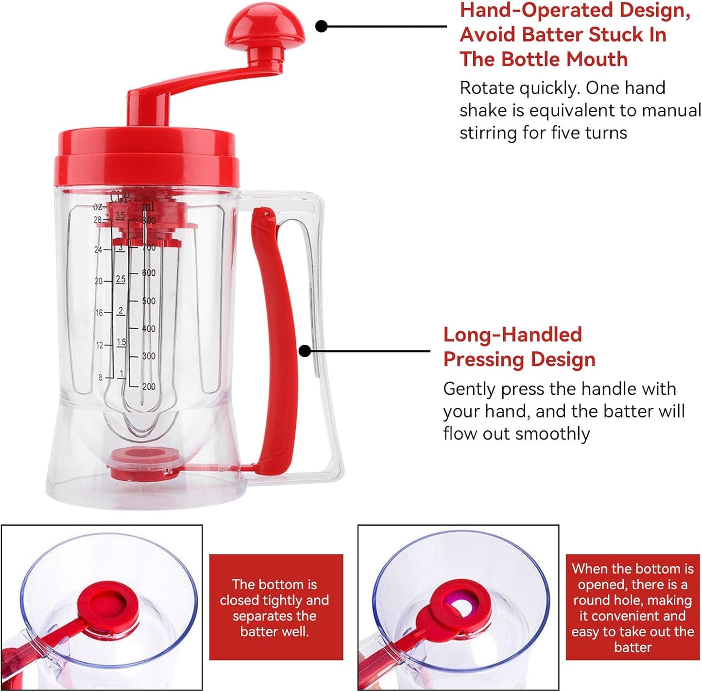 Pancake Batter Dispenser, Manual Pancake Cupcake Batter Mixer with Scale Hand Held Bakeware Maker Dispenser Blender Machine Baking Tool for Muffins Crepes Cake Waffles