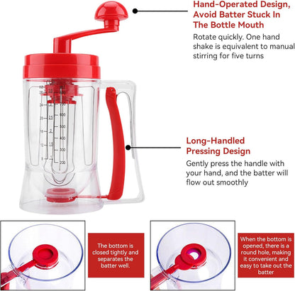 Pancake Batter Dispenser, Manual Pancake Cupcake Batter Mixer with Scale Hand Held Bakeware Maker Dispenser Blender Machine Baking Tool for Muffins Crepes Cake Waffles