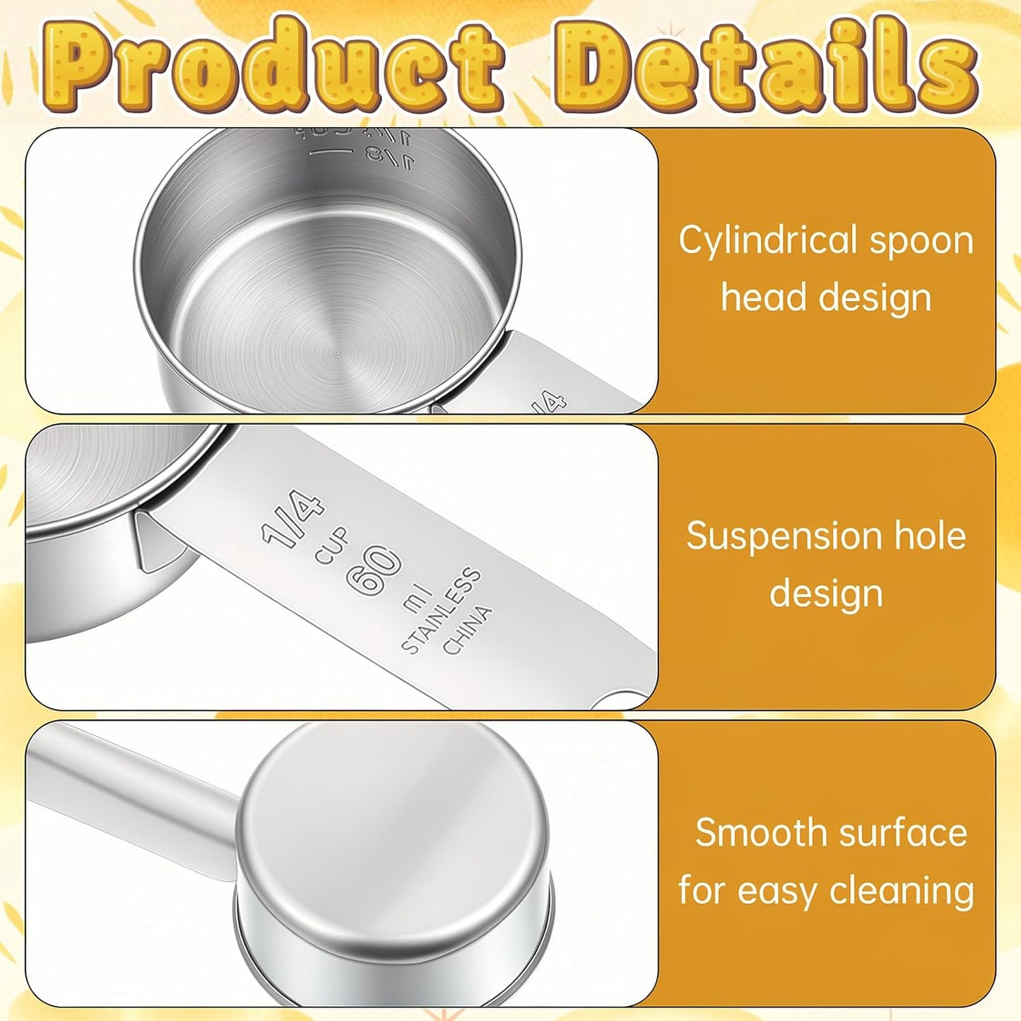 2 Pcs 1/4 Cup Scoop Metal Measuring Cups (60 ml / 2 oz) Stainless Steel Coffee Scoop 1/4 Tsp for Dry and Wet Ingredients, Liquid, Pet Food(Dishwasher Safe)