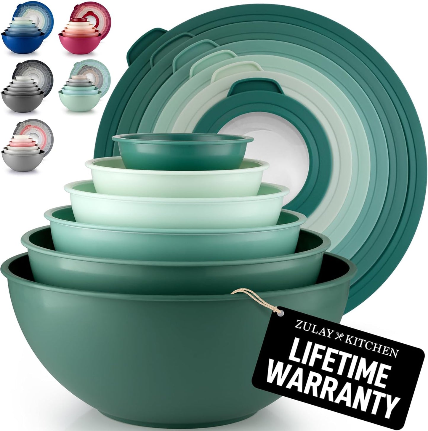 Zulay Kitchen 12 Piece Plastic Mixing Bowls with Lids Set - Leak-Proof Microwave & Freezer Safe Stackable Mixing Bowl Set for Preparing, Serving and Storing - Non-Slip Large Nesting Bowls (Blue Ombre)
