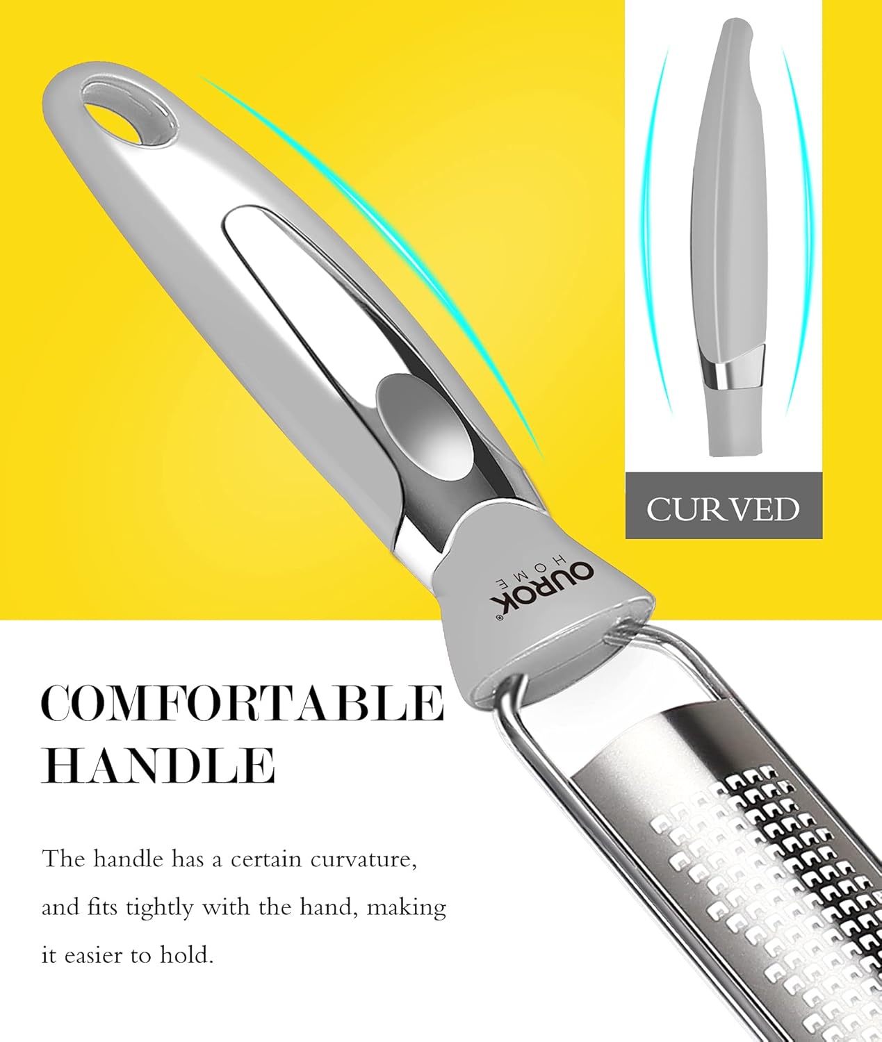 Ourokhome Kitchen Lemon Zester, Stainless Steel Hand Held Parmesan Cheese Grater for Ginger, Chocolate, Coconut, Lime, Nutmeg, Citrus, Fruit, Vegetable with Cleaning Brush, Dishwasher safe, Blue