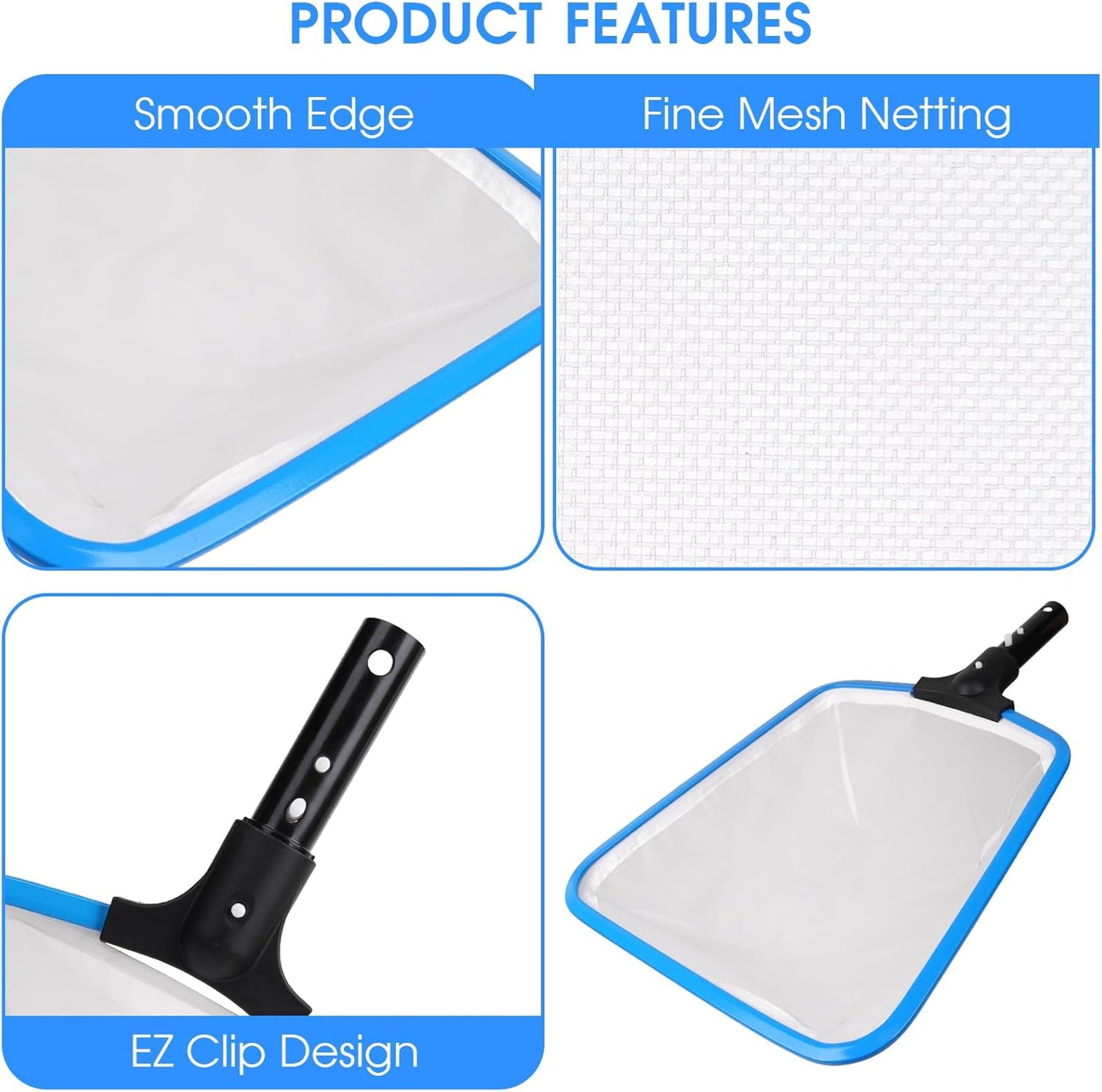 TidyMister Hot Tub Skimmer Spa Net with 12'' Aluminum Pole Ultra Fine Mesh Net Handy Leaf Skimmer for Small Above Ground Pools Pick Up Fine Debris Lightweight Net