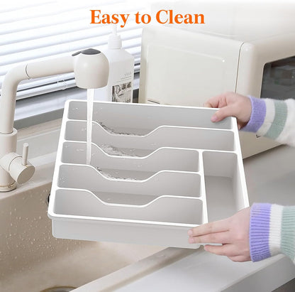 Lifewit Silverware Organizer with Lid, Covered Utensil Tray for Kitchen Drawer and Countertop, Plastic Cutlery and Flatware Storage Box for Spoons Forks Knives Holder Case, 12.6x11.8", Gray