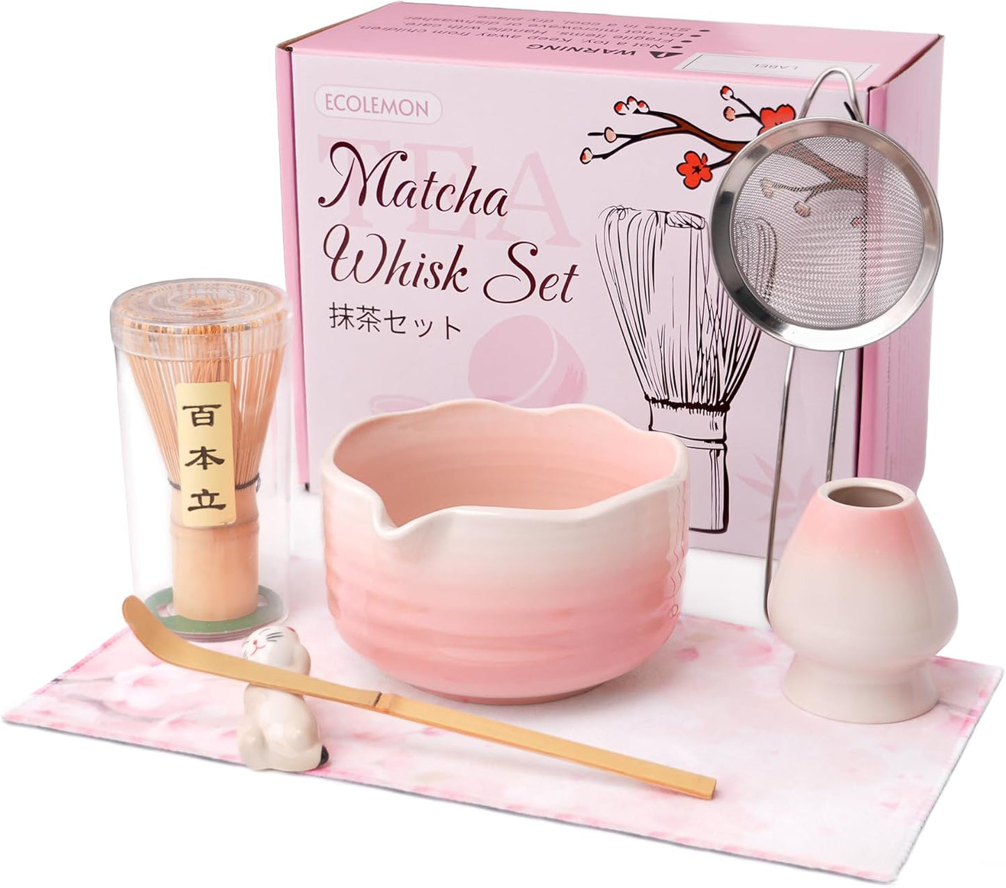 6-Piece Matcha Whisk Set Pink, 18oz Matcha Bowl with Spout, Bamboo Whisk and Chasen Holder, Pink Matcha Kit, Cute Macha Gift Set for Women & Matcha Lovers Starters, Mother's Day Gift