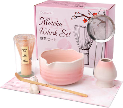 6-Piece Matcha Whisk Set Pink, 18oz Matcha Bowl with Spout, Bamboo Whisk and Chasen Holder, Pink Matcha Kit, Cute Macha Gift Set for Women & Matcha Lovers Starters, Mother's Day Gift