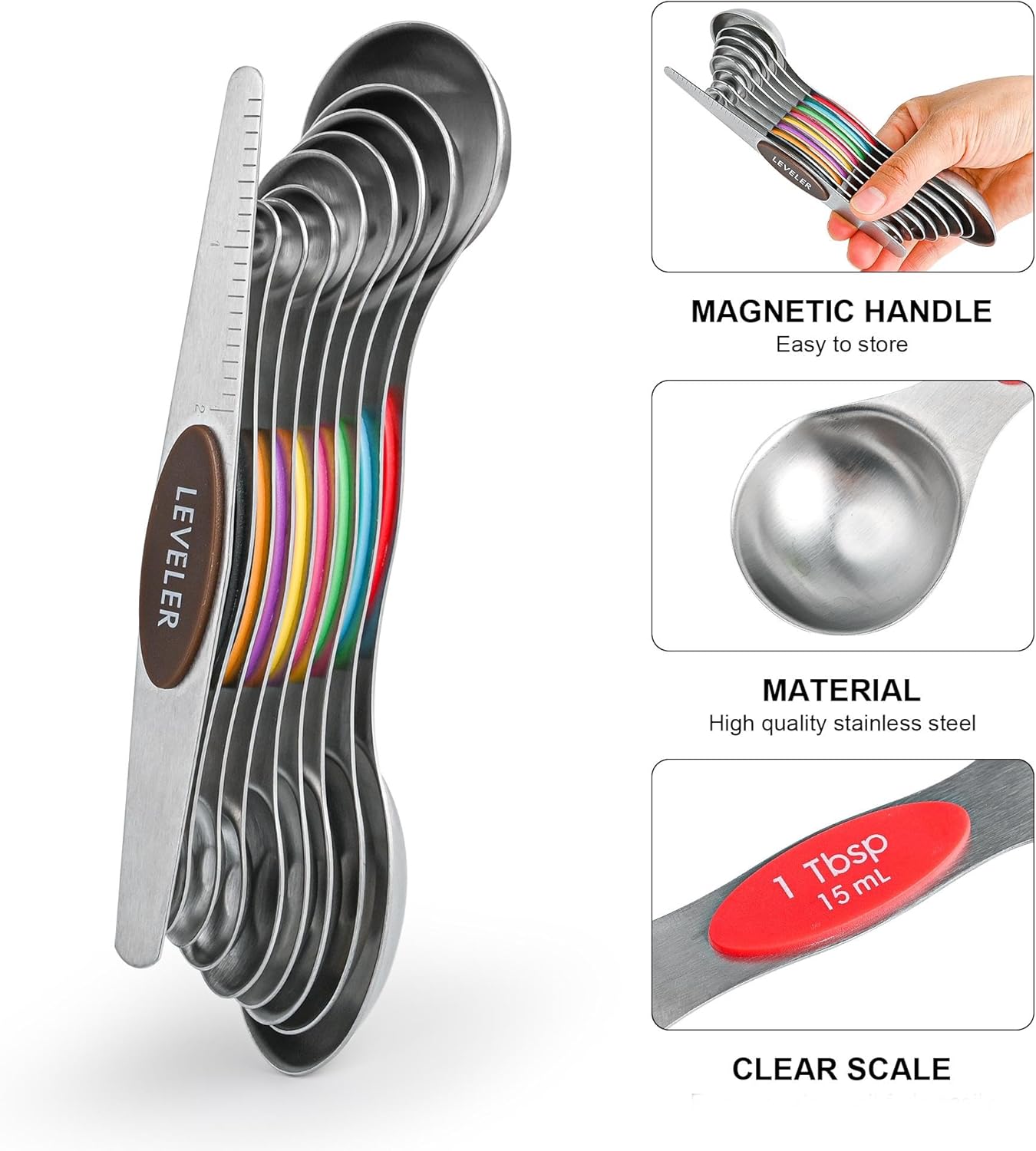 Smithcraft Measuring Cups and Spoons Set 16, Metric & US Stainless Steel Magnetic Measuring Cups and Spoons Set for Baking & Kitchen, Dry & Liquid Metal Measure Cups & Spoons with Leveler